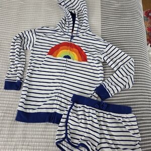 Hanna Andersson Striped Hoodie and Shorts Set with Rainbow. Terry Cloth Material